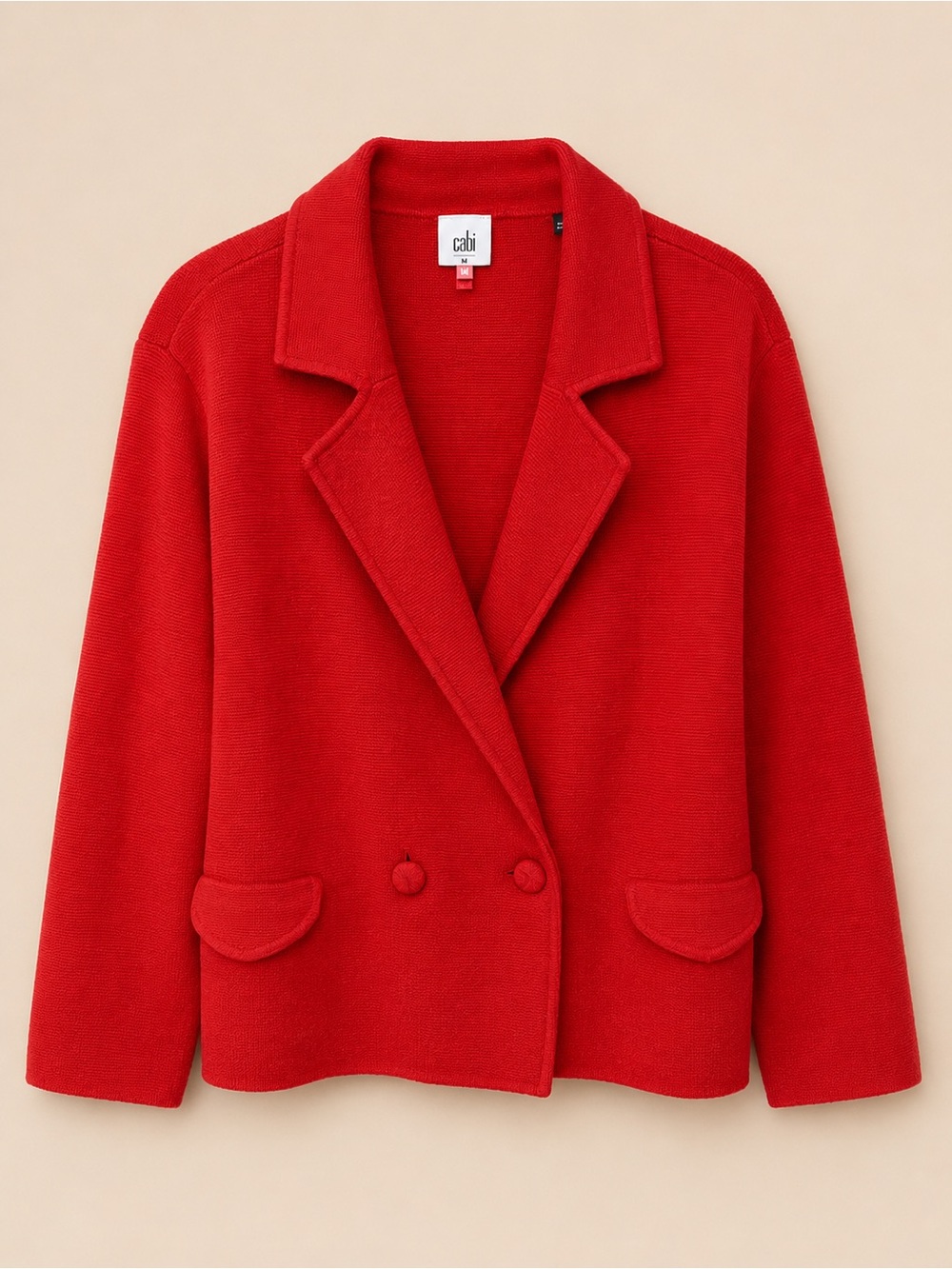 CAbi Red Double-Breasted Knit Blazer Jacket